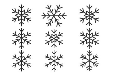 Set of snowflake line icons with editable stroke. Winter christmas holiday symbol collection. Minimal linear pictogram for design. Vector illustration isolated on white.