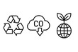 © Faye - Eco friendly icons for sustainability. Linear icon set with recycling symbol, co2 reduction sign and green planet earth. Ecology and environment vector illustration concept.