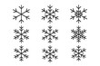 © Sonia - Snowflake line icon set. Winter holiday, Christmas, New Year symbol collection. Minimalist linear pictogram. Vector illustration with editable stroke. Simple snow frost crystal sign.