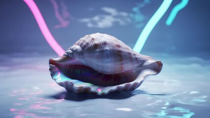 Seashell Serenity: Neon Dreamscape,  Fluid Reflections, Coastal Calm