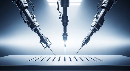 Precision robotic arms meticulously crafting intricate designs on a futuristic assembly line, representing innovation.