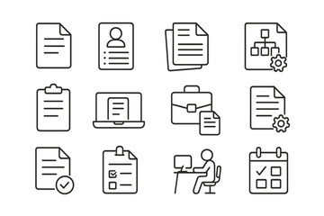 Pack of Paper and Job Related Line Icons, Editable Stroke Vector Design for Websites, Apps, Cards, Includes Linear Document, Office Work, Business, Checklist, Computer, Briefcase, Calendar