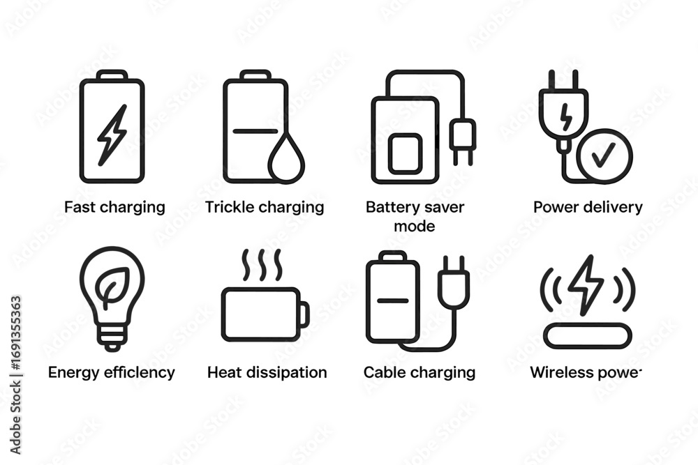 Trickle Icon Simple Icon Grid. Outline icon set of charging technology: fast ...