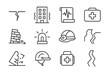 © Svitlana - Earthquake Icon Set. Outline icon set of earthquakes: cracked ground, shaking building, seismograph, emergency