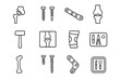 © Svitlana - Orthopedic Implant Icons. Outline icon set of orthopedic implants: hip replacement, spinal screws, bone plate,