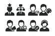 © Влада Яковенко - Team Roles Icons. Solid, filled icon set of team roles: leader, manager, developer, designer, marketer, analyst, tester, support.