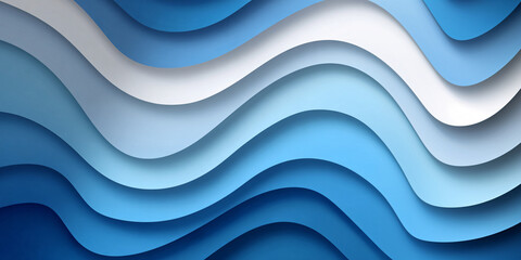 Wall Mural - Abstract wavy background with blue gradient. texture of layered paper. banner. white blue gradient.