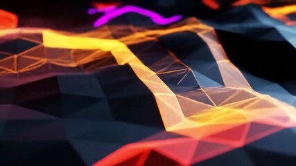 Abstract polygonal neon landscape with pulses representing digital messaging