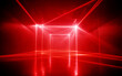 © fanjianhua - Red laser beams forming geometric shapes in a dark room