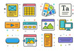 © Coosh448 - Isometric Web Design Icons. Colorful isometric vector icons set of web design and layout: wireframe sketch, grid layout, color