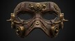 © Nova Craft - Intricate steampunk mask with gears and mechanical details on a dark gray background
