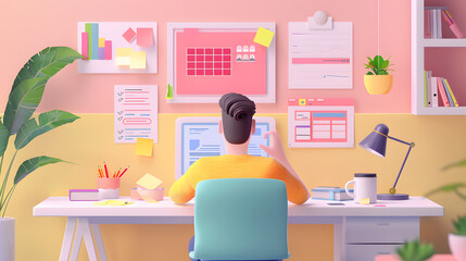 cozy 3d cartoon UI UX designer working from home
