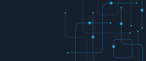 Abstract digital AI circuit board background with tech icons. Digital technology motherboard texture design. Engineering circuit board concept for poster, header, banner, website, presentation