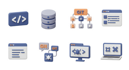 Software Development Tools Icons Collection Git, Database, Coding and Programing Concepts