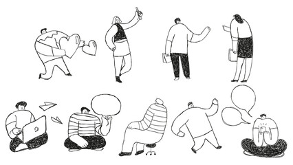 Wall Mural - Cute black business png cartoon icons set