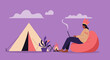 © Adobe Contributor - Person working remotely on laptop outdoors, sitting by a campfire and tent. Represents flexible lifestyle, digital nomadism, and creative freedom.