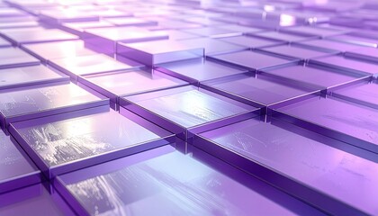 A vibrant array of overlapping, glossy purple squares creates a captivating visual effect.