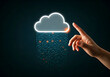 © Kashi - Persons Hand Interacting with a Glowing Cloud Interface Symbolizing Data Transfer and Cloud Computing