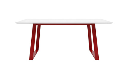 Modern white top dining table with red metal legs contemporary furniture for home office kitchen 100 char on transparent background