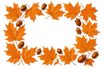 vibrant autumn maple leaves and acorns forming rectangular frame border, showcasing seasonal natural