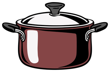 Simple red cooking pot with lid and handles for kitchen food preparation