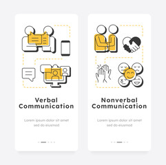 Wall Mural - communication types mobile app onboarding screens. social networking. online talking, conversation. 