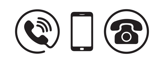 Icons of Different Phone Devices: Call, Smartphone, and Landline