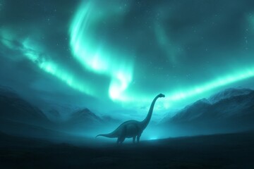 Surreal diplodocus under northern lights in majestic wilderness scene