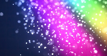 Abstract rainbow bokeh with white particles on dark background