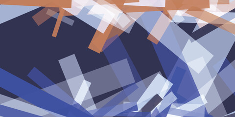 Wall Mural - Abstract geometric background with transparent overlapping rectangular shapes in brown, blue, orange and white. Modern digital art with a dynamic and fragmented design, ideal for contemporary projects