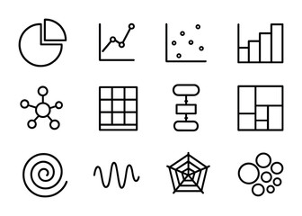 Wall Mural - data visualization icons. outline icon set of data visualization aesthetics: pie chart, line graph, 
