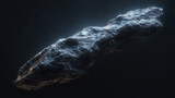 Closeup of asteroid or comet with long shape in interstellar space on dark background with faint stars