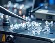© Mak - Diamonds Checking with Tweezers by Gemologist on the machine in the factory
