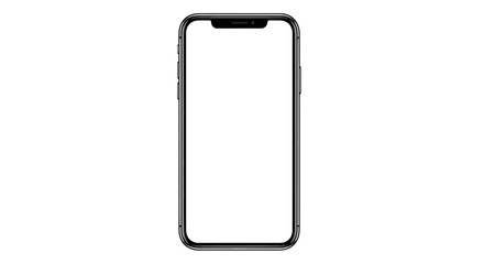 Front view of a modern smartphone with a blank white screen, isolated on a white background.
