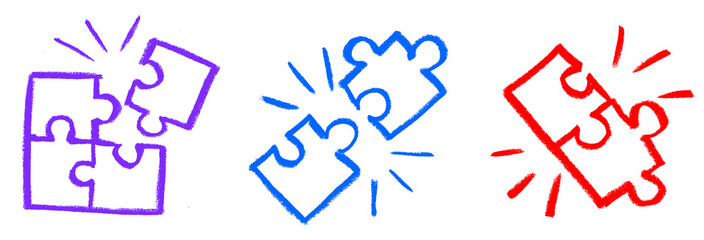 Wall Mural - Puzzle Pieces Snap Icon Crayon Chalk Drawing Doodle PNG Transparent