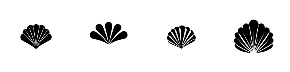 Wall Mural - Black-and-white minimalist vector illustration of scallop shells arranged in a simple silhouette design