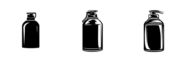 Wall Mural - Minimalist vector illustration of black-and-white spray bottles showcasing simple silhouettes
