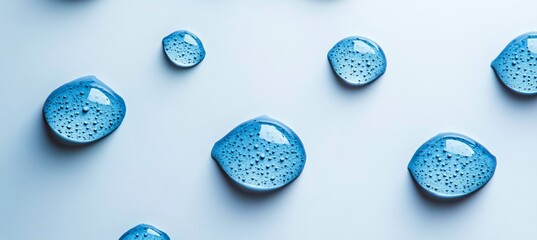 Wall Mural - Macro Photography of Blue Waterdrops on Fresh Surface, Abstract Fluid Reflection Texture Design Art