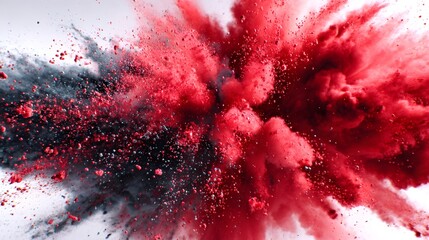 Red and black powder exploding creating colorful clouds