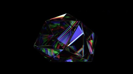 Wall Mural - Abstract animation, iridescent crystal on black background, 4k seamless looped video, 3d render