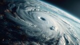Powerful hurricane swirling over planet earth from space