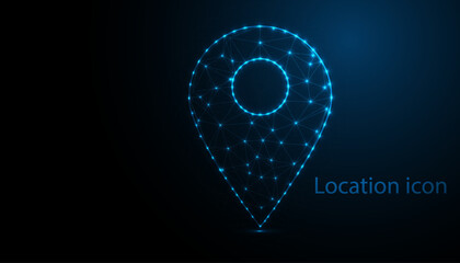 Abstract technology Map pin low poly Futuristic glowing GPS Modern design future background. Travel and tourism locate concept with 3D effect. Vector illustration.