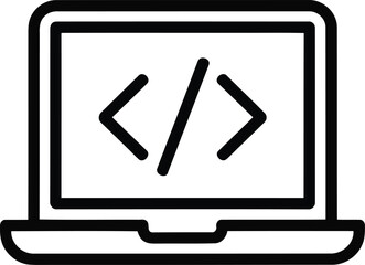 laptop coding icon with code symbol for programming on transparent background png