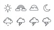 © mochalfin - Collection of line-art weather icons, including sun, rainbow, moon, clouds, rain, and lightning
