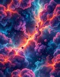 © panyawatt - The image depicts a vivid, storm like cosmic scene filled with swirling clouds of vibrant purple, pink, and blue, interspersed with bright