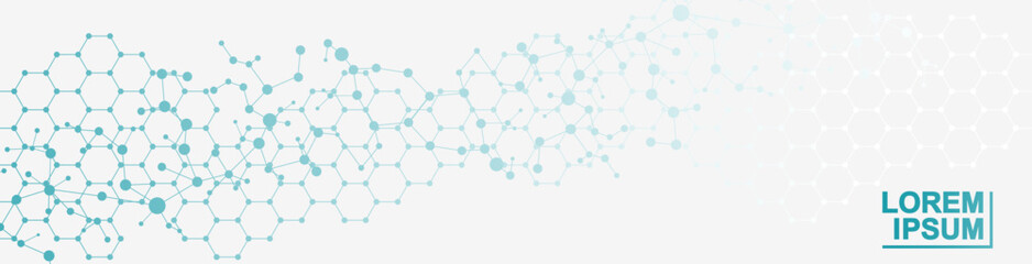 Wall Mural - health care or medical abstract background with hexagons, lines and dots. scientific innovation bann