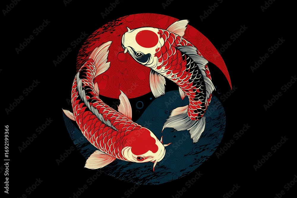 Japanese Koi Fish in a Yin Yang Symbol of Harmony Stock Illustration ...