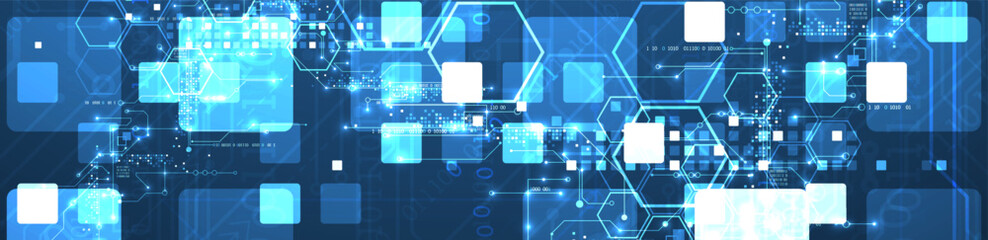 Wall Mural - A technical background using technological lines, squares, and hexagons combined into an art composition.