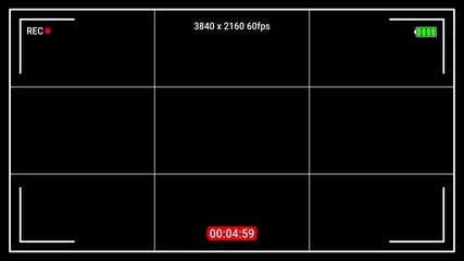 Camcorder Recording Screen interface on black background. Video CCTV Recorder. 4K Video