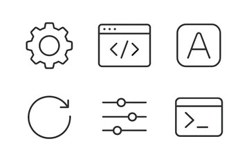 Vector icons of coding gear and interface elements for web development